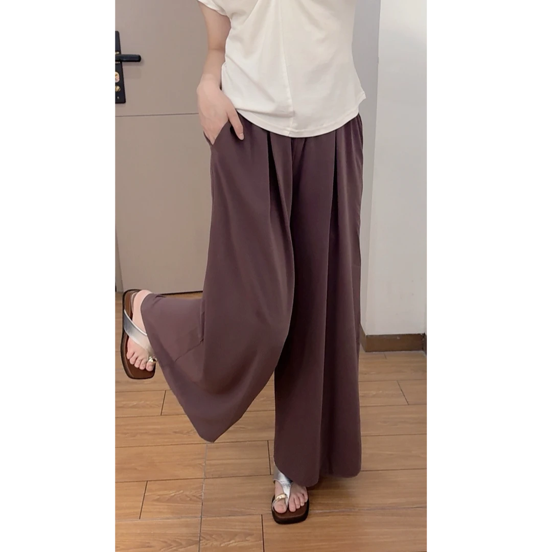 夏季新款松紧腰宽松阔腿裤显瘦女款显腿长百搭洋气长裤女休闲裤