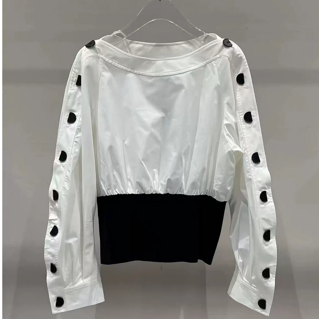 艾系2025春季新款百搭针织拼接衬衫上衣女5060