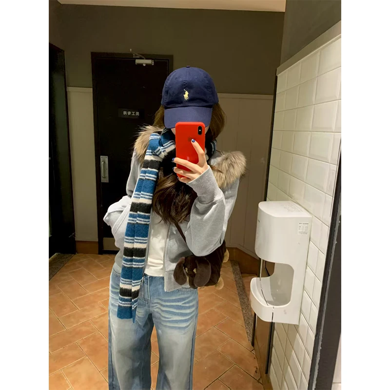 韩版时尚潮流连帽拉链外套女休闲百搭ins风修身流光风卫衣秋冬