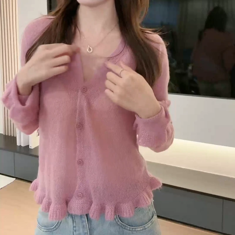 2025新款欧若风温柔软糯慵懒毛衣女人味长袖针织开衫LK2501995