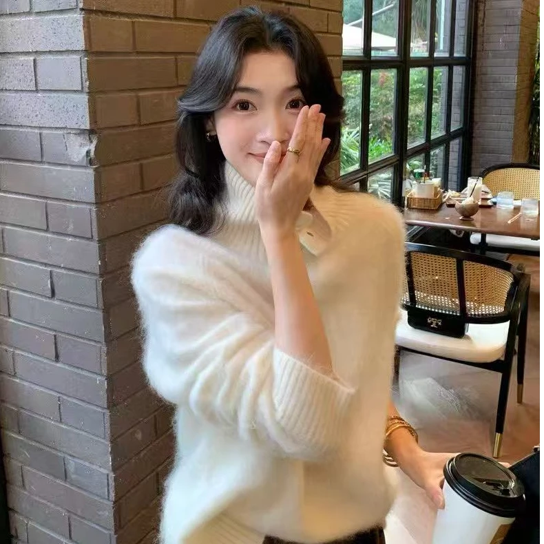 翻领三粒扣羊绒拉毛加厚保暖慵懒风气质羊绒羊毛针织上衣