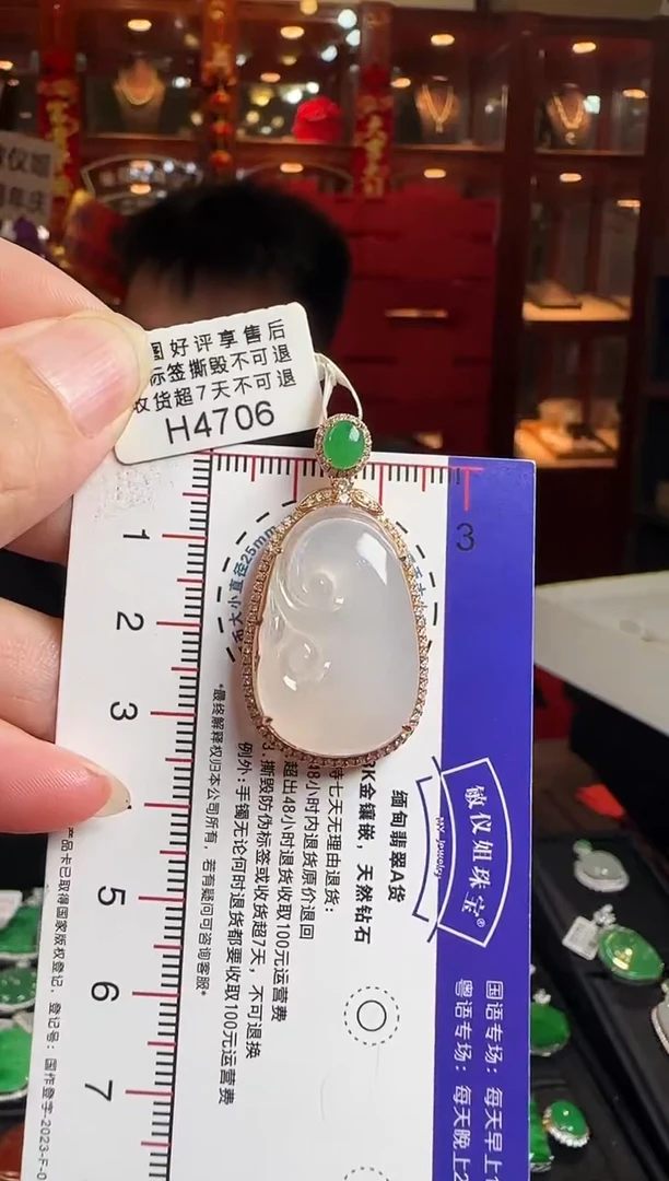 翡翠18K金镶嵌颈饰H4706冰如意