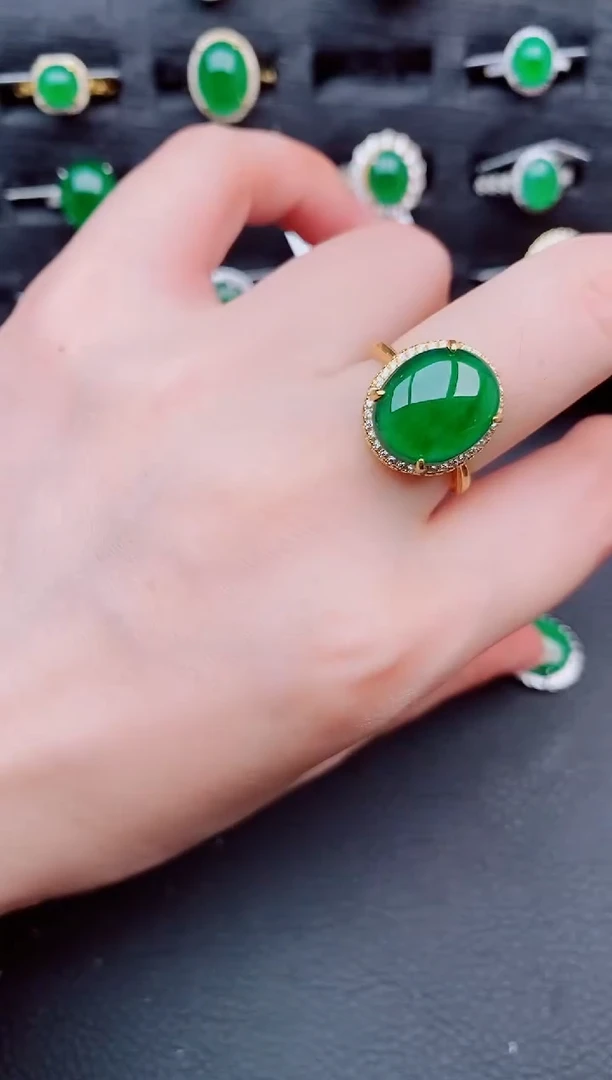 翡翠戒指银S925镶嵌天然a货翡翠466