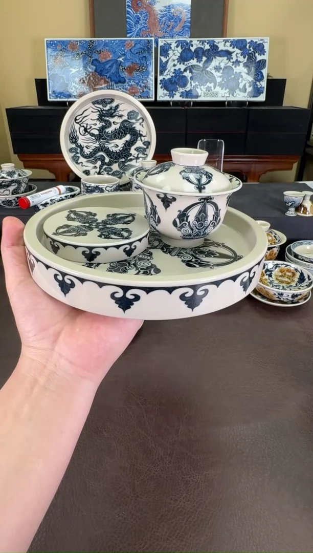 【闪购商品】二号釉金刚杵三件套【壶承+盖碗+盖置】