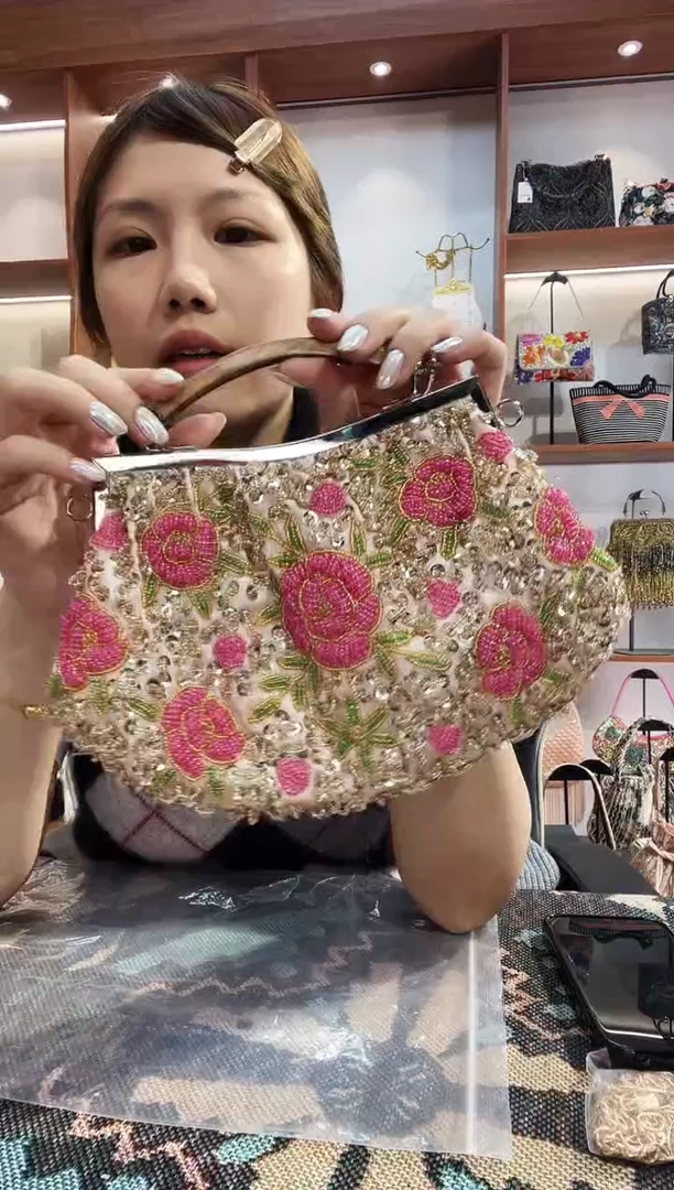 织物11号（多色可选）手工珠珠包包腋下斜跨包手拿包手提晚宴包