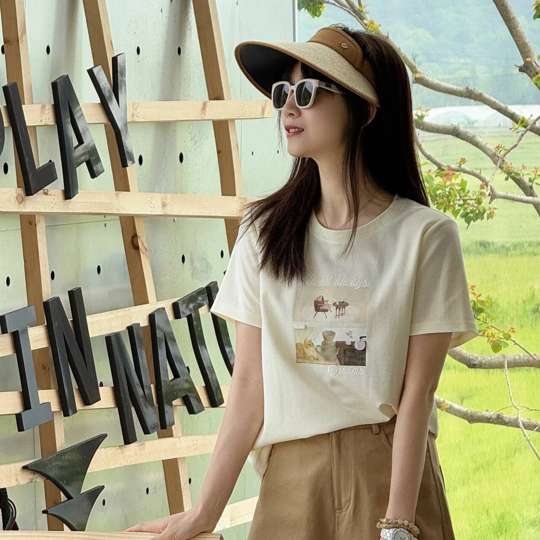 Y.M | 温馨猫咪 重工数码烫画 韩版休闲百搭款短袖1369