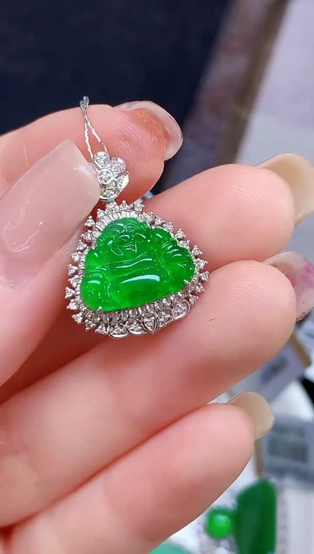 吊坠(不含链)18K金镶嵌翡翠L1433多样性发其一