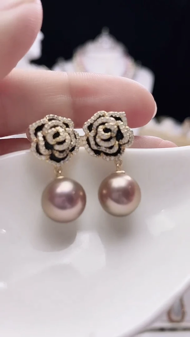 【闪购商品】淡水珍珠耳饰银S925镶嵌淡水紫珠耳饰