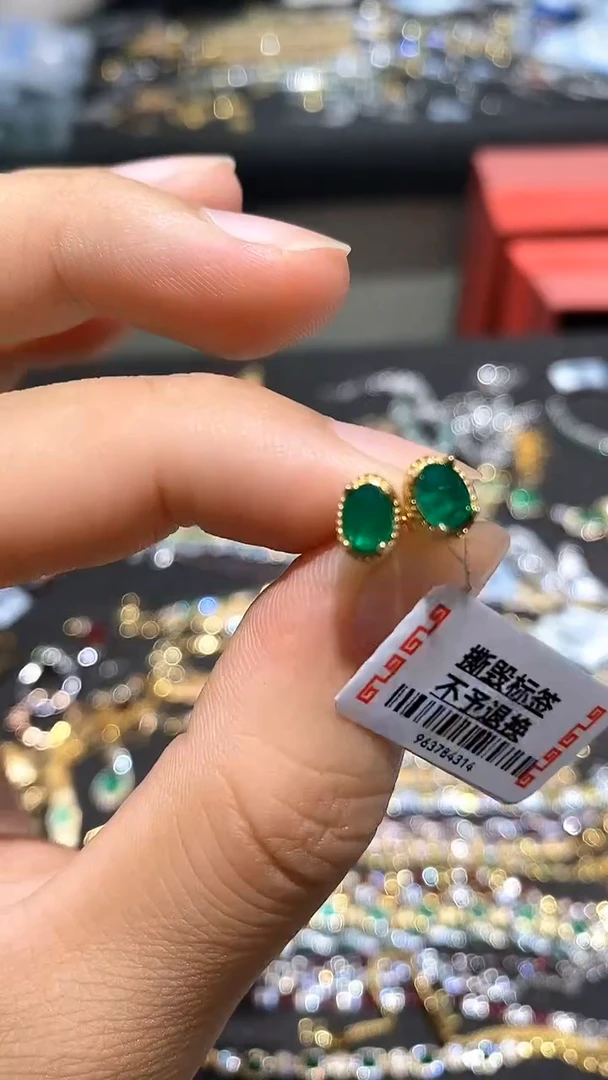 耳饰银S925镶嵌祖母绿耳钉