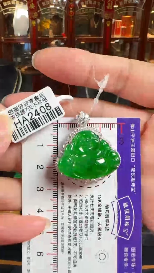 颈饰18K金镶嵌翡翠HA2408冰辣绿佛公