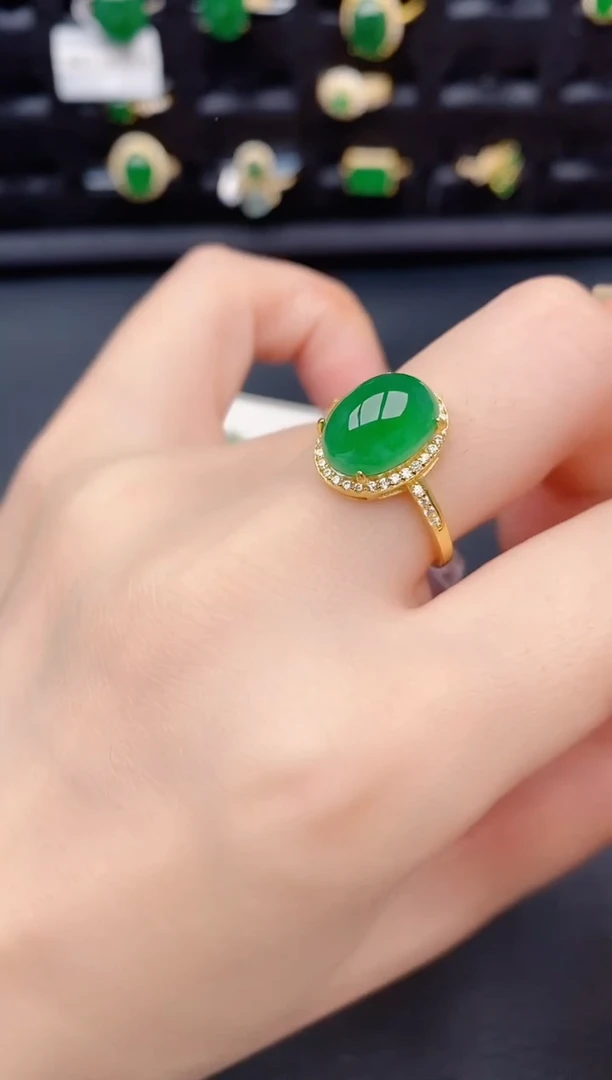 银S925镶嵌戒指翡翠天然a货翡翠473