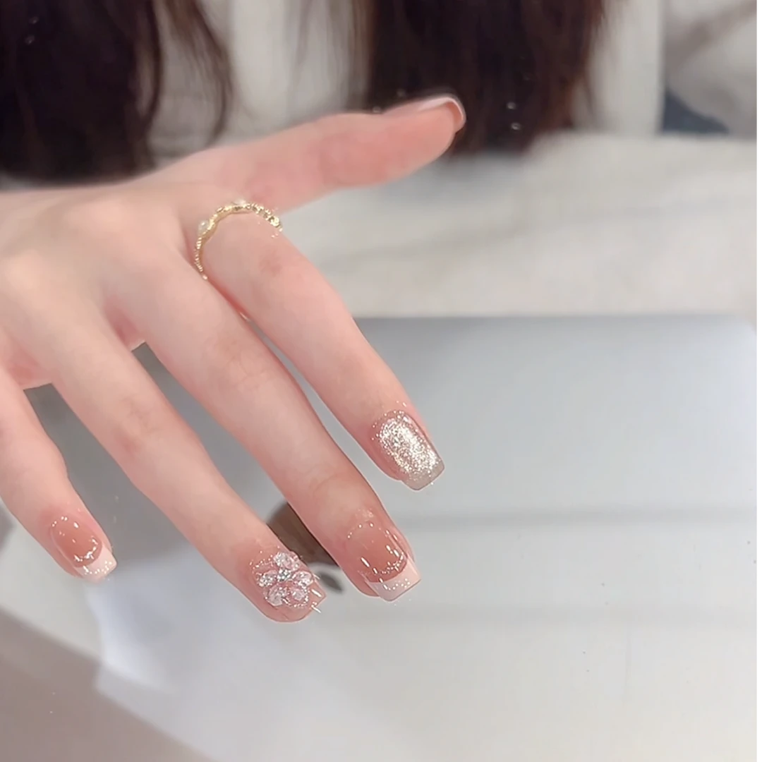 【冰花法式】三仟手工穿戴甲 手绘法式立体冰花设计 简约高级显白款