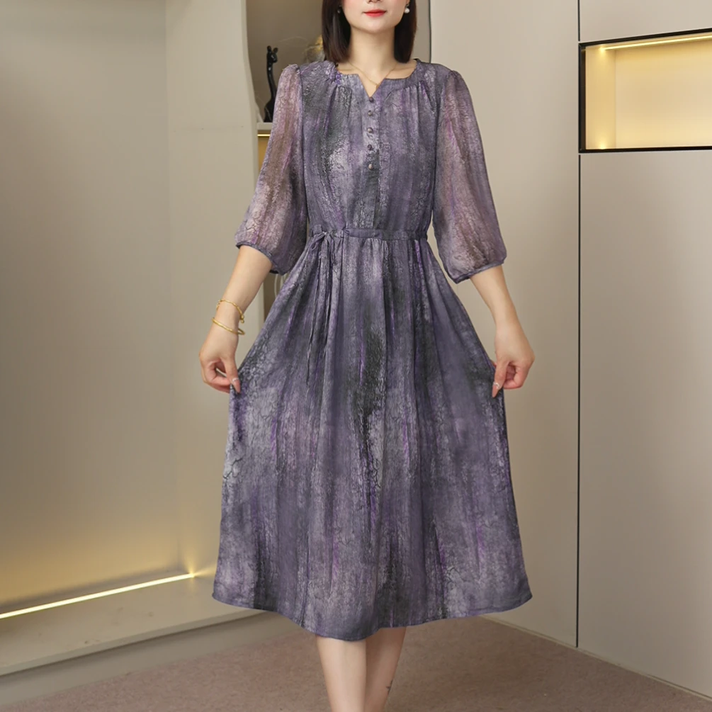 【烟雾紫】春季新款时尚洋气优雅大方收腰连衣裙