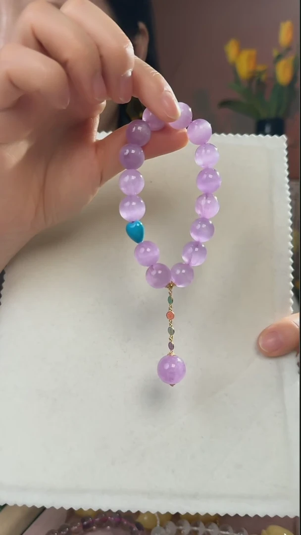 【闪购商品】锂辉石手串18K金镶嵌天然紫锂辉手串