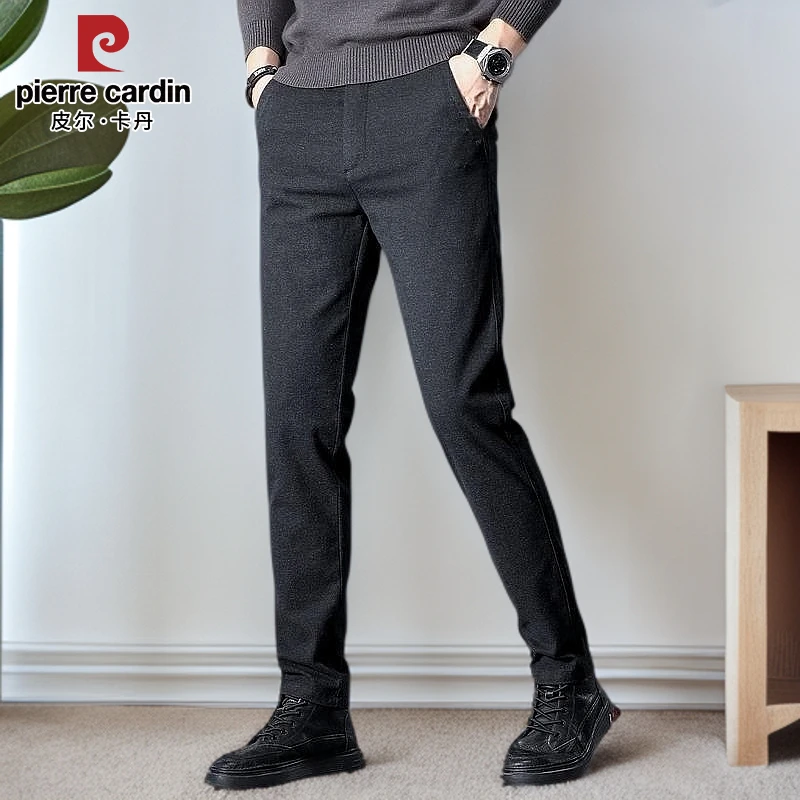 皮尔卡丹休闲裤男士春秋新款商务百搭潮牌小脚修身长裤子呢子男裤