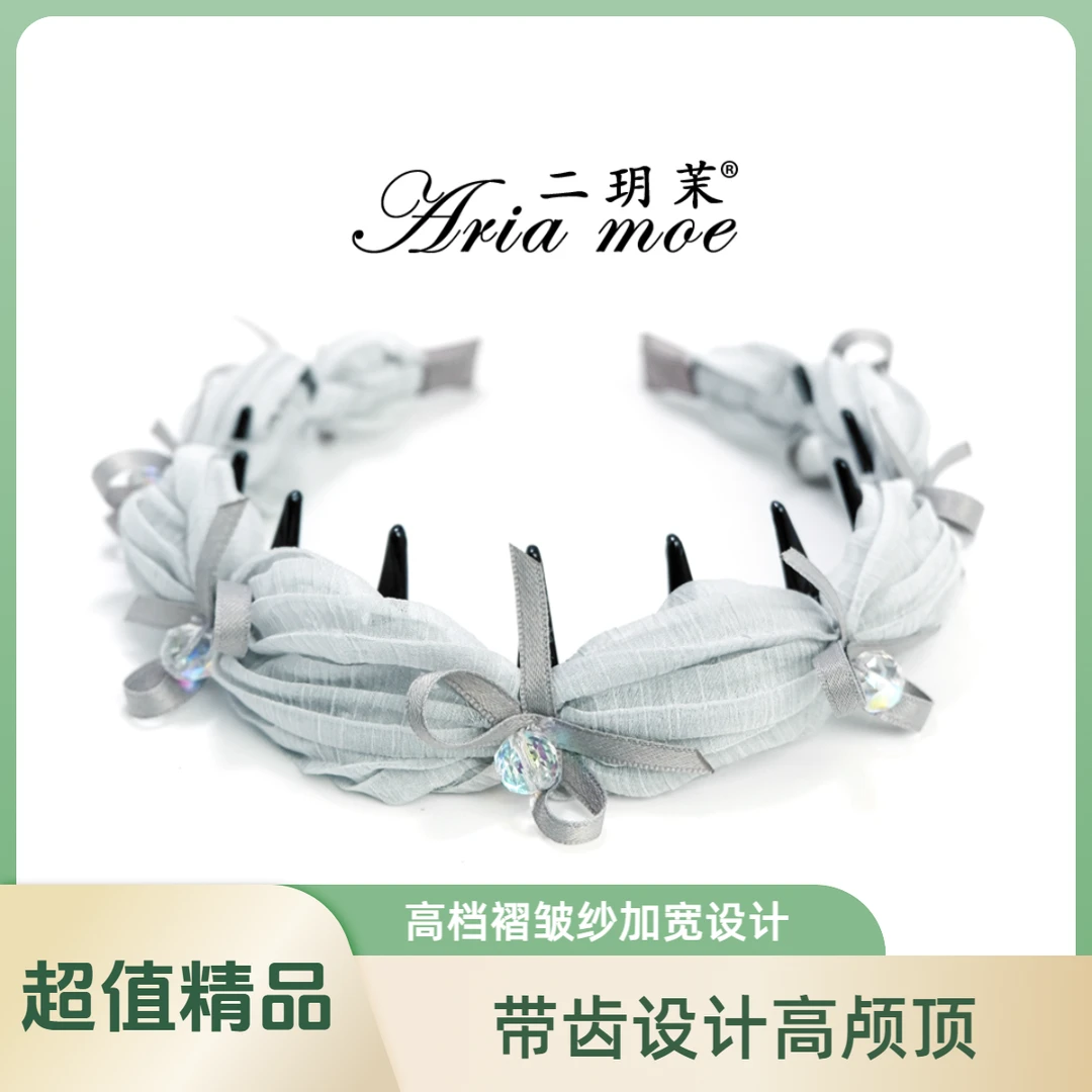 【青语】原创高档薄荷曼波蝴蝶结发箍带齿高颅顶甜美加宽遮发缝头箍