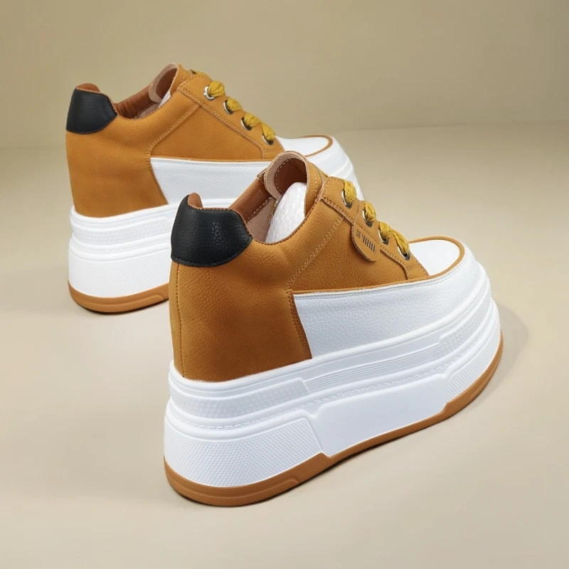 超高跟12cm厚底小白鞋秋季新款时尚百搭休闲女鞋小个子厚底坡跟鞋