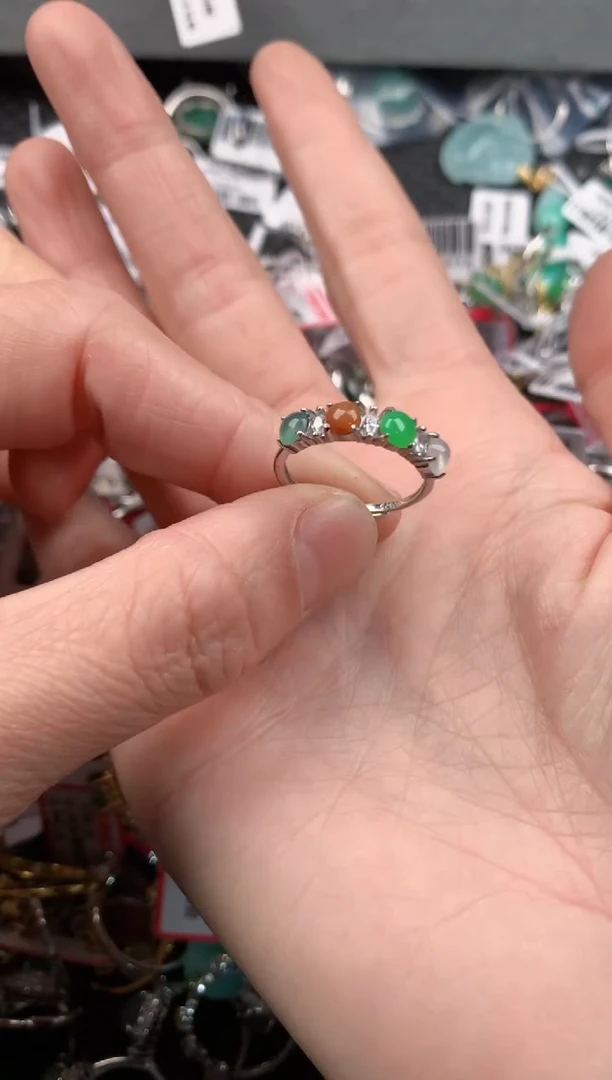 银S925镶嵌戒指翡翠3          5