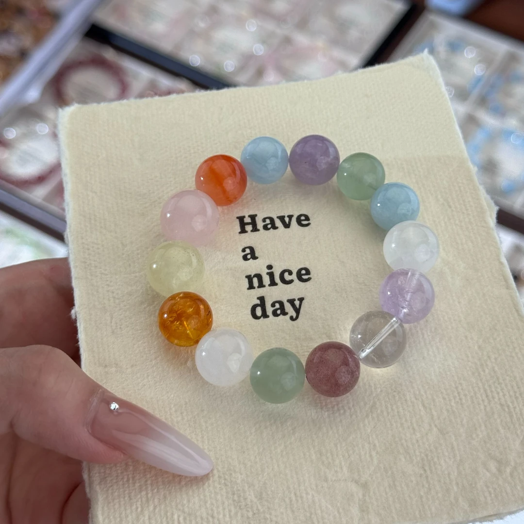 【橘子汽水】多宝水晶海蓝宝粉水紫水手串天然水晶均有瑕疵多样性发