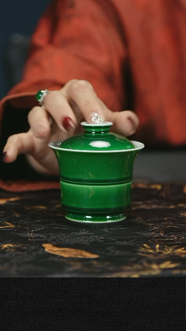 【闪购商品】瓷唐里郎窑绿竹节盖碗