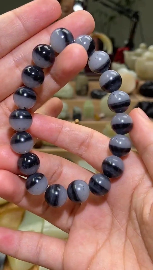 未镶嵌手串和田玉新疆和田玉青花圆珠手串 卡12