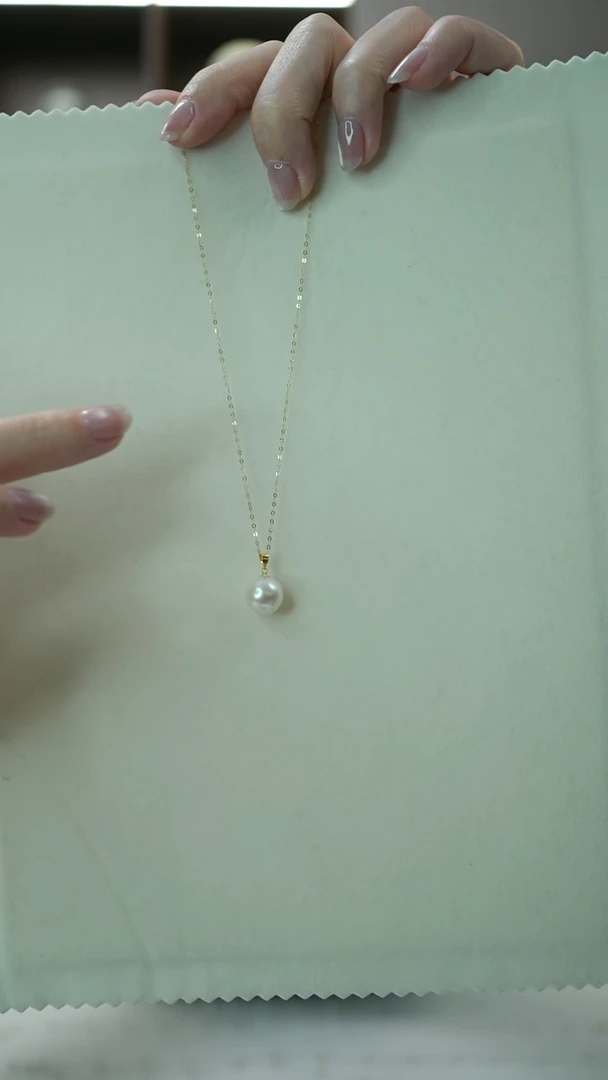 项链18K金镶嵌淡水珍珠瓜子扣白色10-11mm