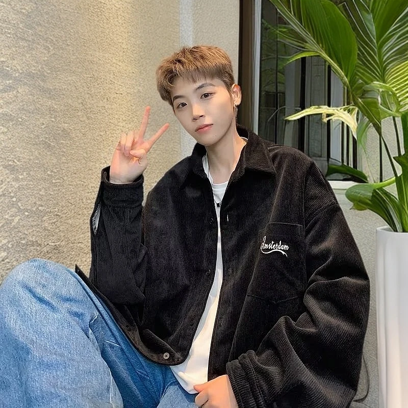 美式灯芯绒衬衫外套男春秋季潮牌夹克宽松复古韩版潮流情侣款褂子