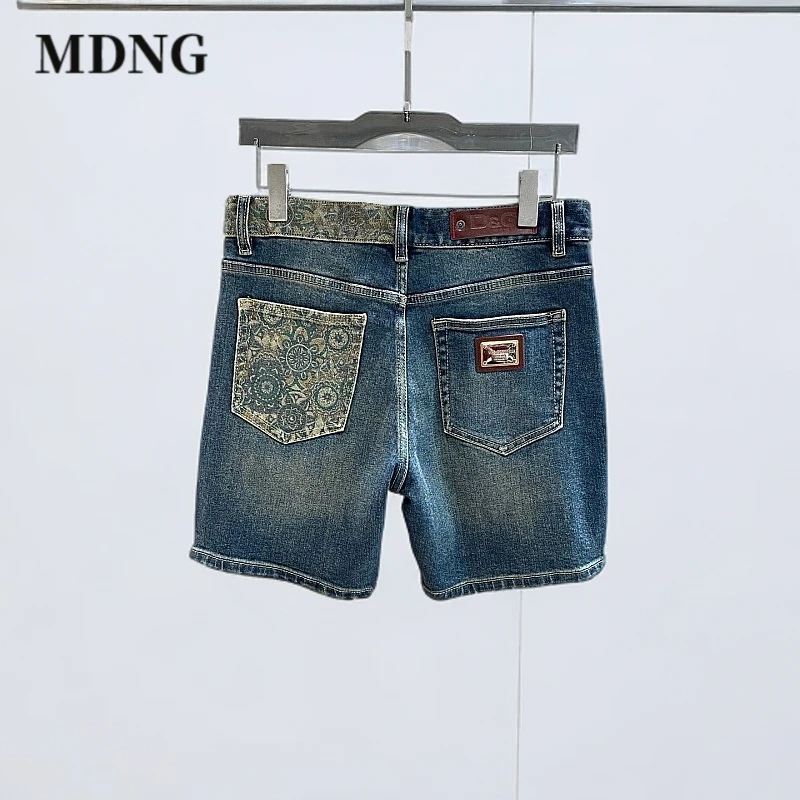 MDNG高级感男装轻奢设计牛仔短裤复古时尚百搭休闲痞帅修身五分裤