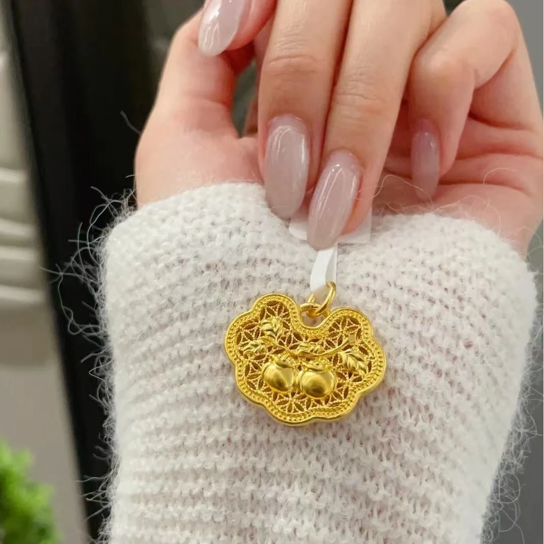 足金999真金纯黄金柿柿如意吊坠