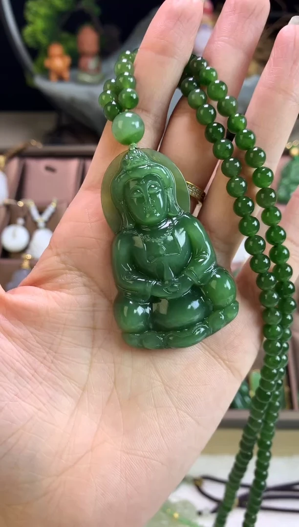颈饰未镶嵌和田玉精选吊坠59mm观音天然和田玉碧玉