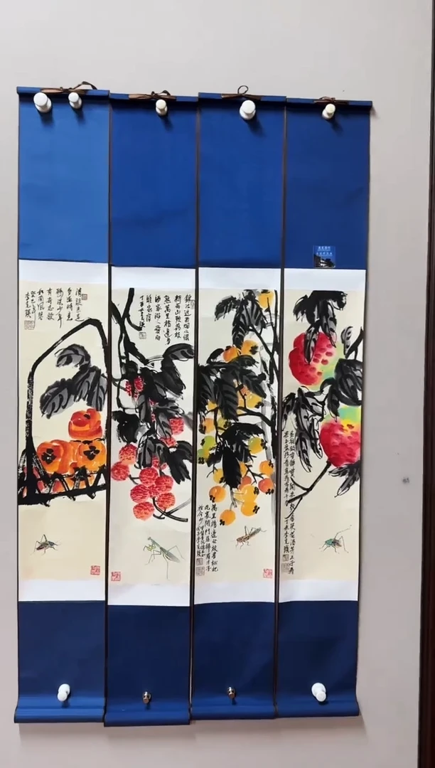 国画李克瑛-国画草虫4条屏