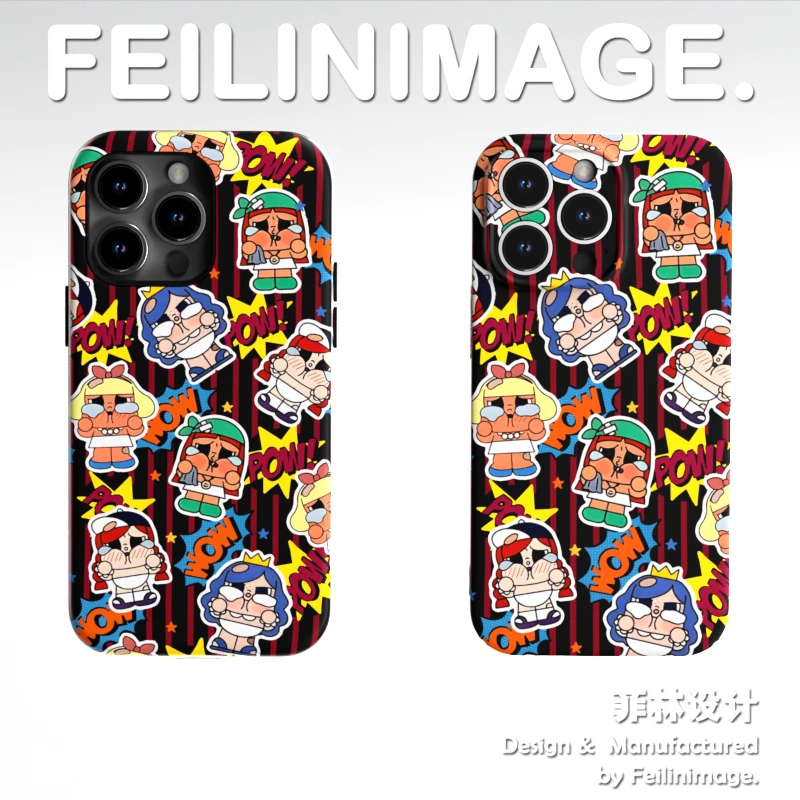 条纹满屏哭娃全包适用于苹果14promax手机壳diy时尚菲林二合一