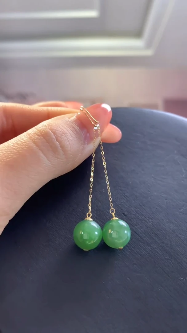 【闪购商品】和田玉耳坠18K金镶嵌碧玉金镶耳坠