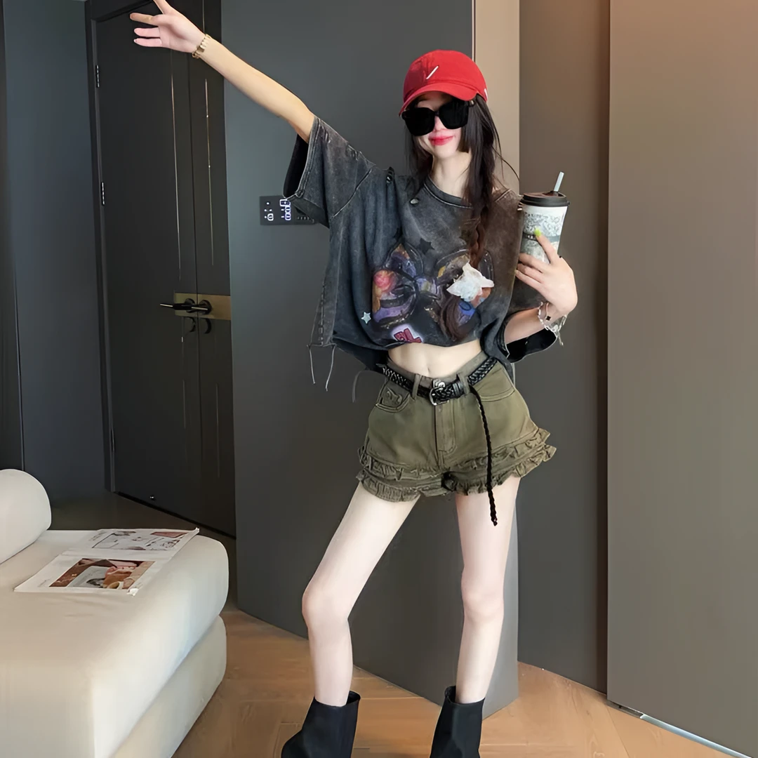 大码时尚显瘦牛仔短裤女夏季2025新款高腰百搭休闲牛仔短裤