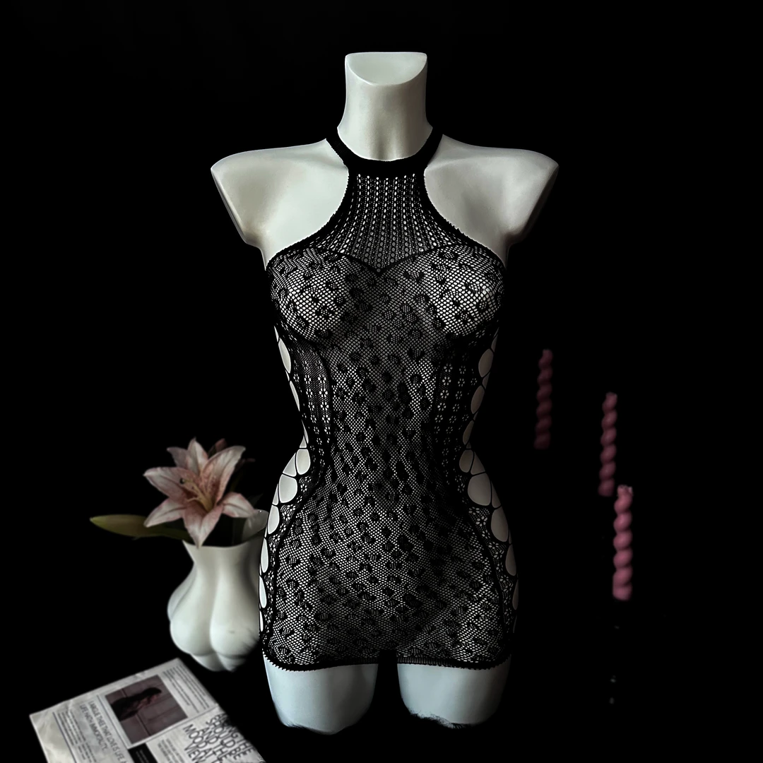 【豹豹 Lenpode】针织镂空豹纹睡裙