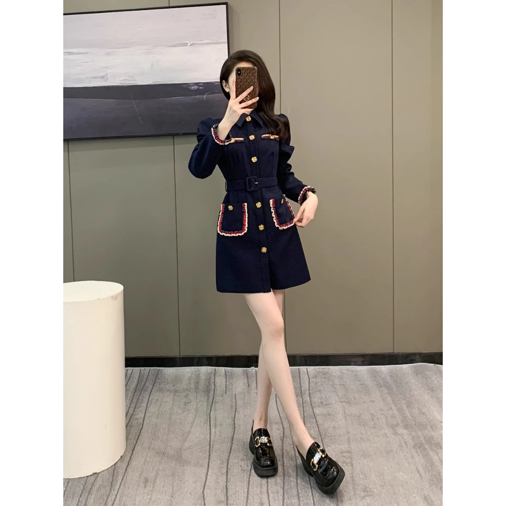财阀千金小香风复古小众连衣裙女秋季新款高级感气质别致裙子收腰