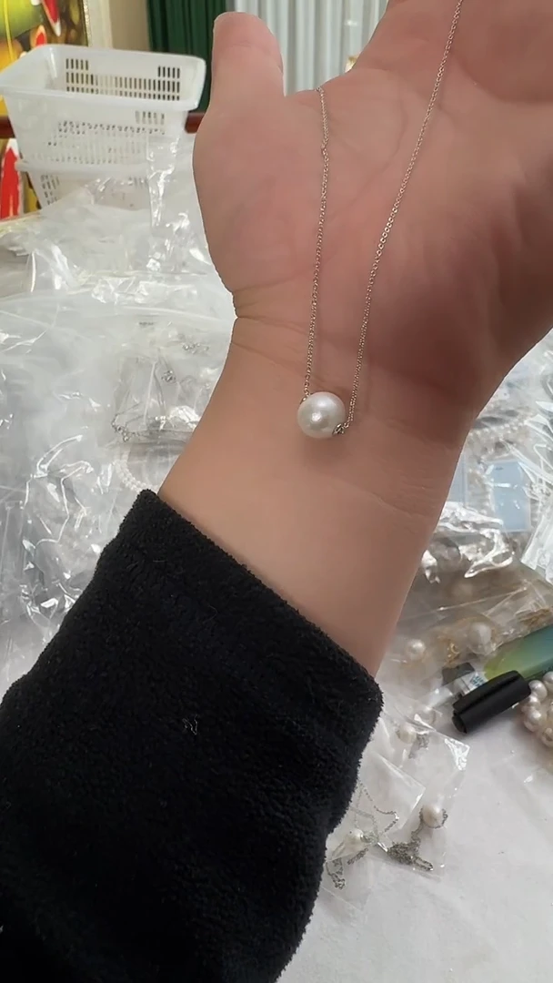 吊坠(赠链)银S925镶嵌淡水珍珠10mm 白珠路路通