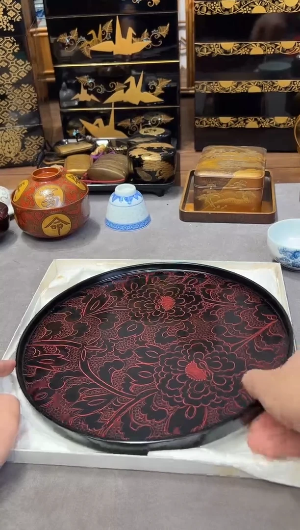 牡丹雕 茶盘 大漆漆器大漆漆器