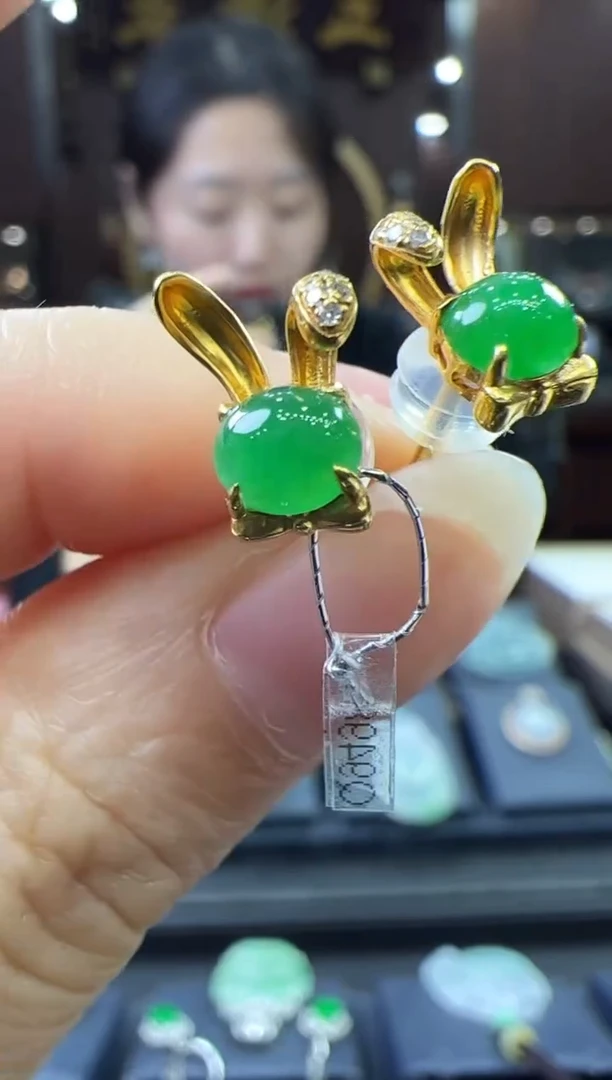 【闪购商品】翡翠耳饰18K金镶嵌耳钉