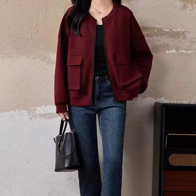 工装感 春装棒球衫大口袋圆领休闲拉链开衫外套5828