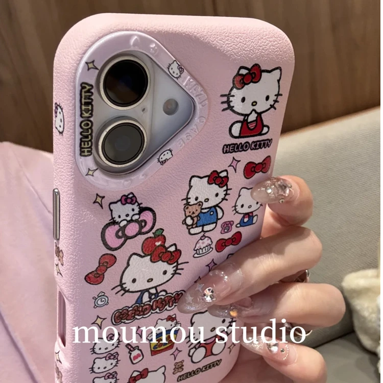 少女心皮纹蝴蝶结猫咪适用iPhone16Promax手机壳15可爱14pro手提