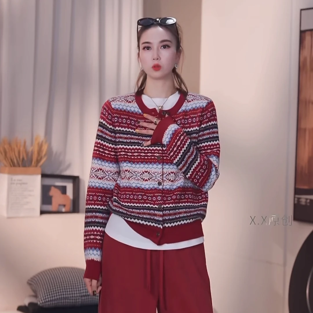 XX.YX（新年战袍）新年氛围费尔岛加厚兔-毛毛衣外套5298(不可机洗）