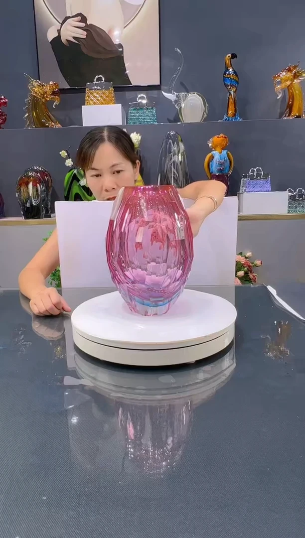 琉璃水晶琉璃花瓶1只金红色