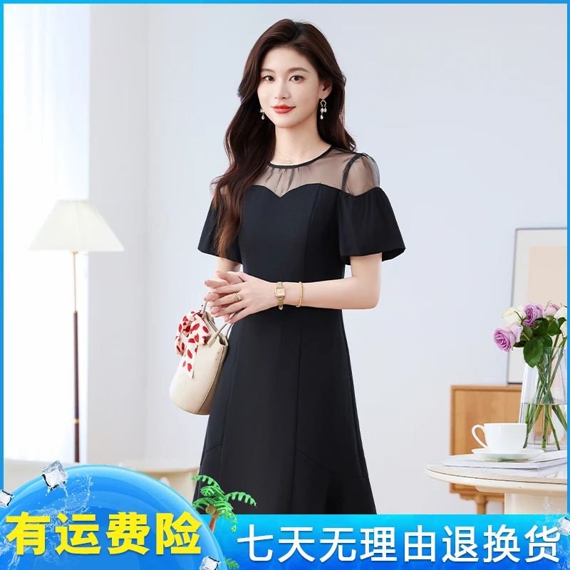 【可蓓儿】黑色雪纺连衣裙女2025夏季流行单品轻奢高级感十三行爆款