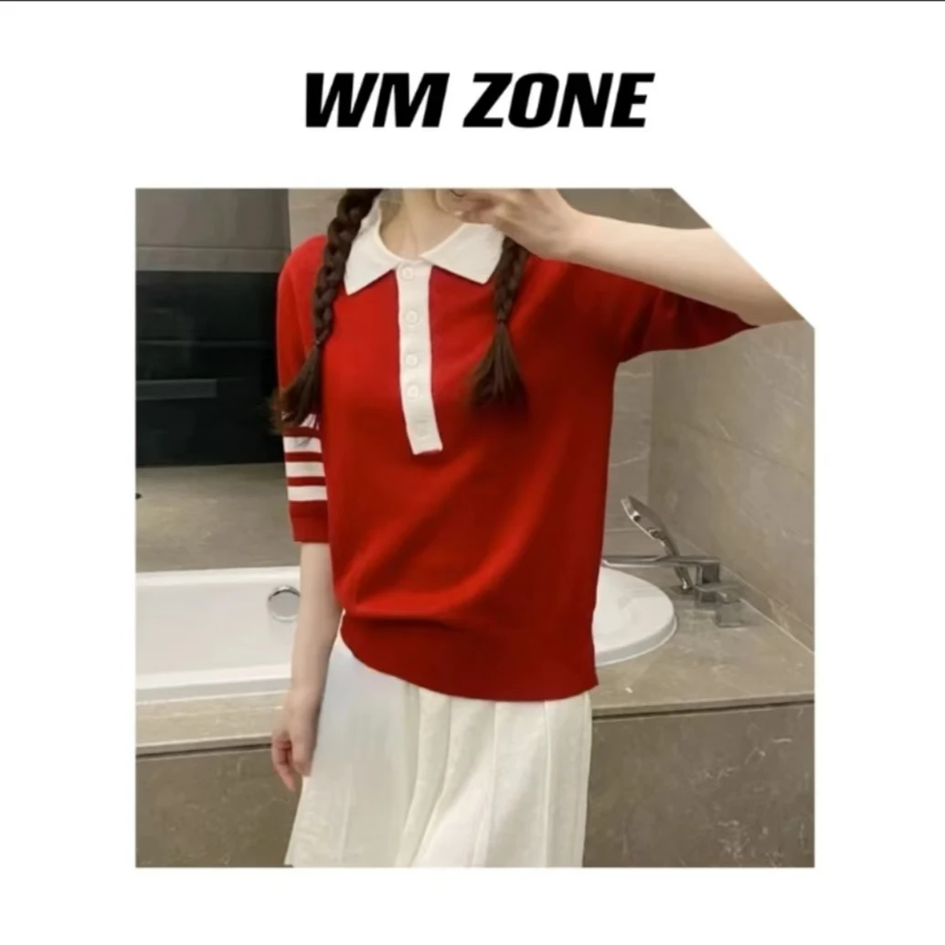 虎儿 4-7-2368撞色后背小狗翻领针织短袖