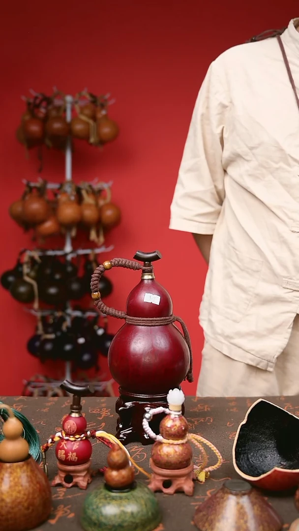 907非遗手作 大漆葫芦 水壶酒壶  送网兜漏斗底座