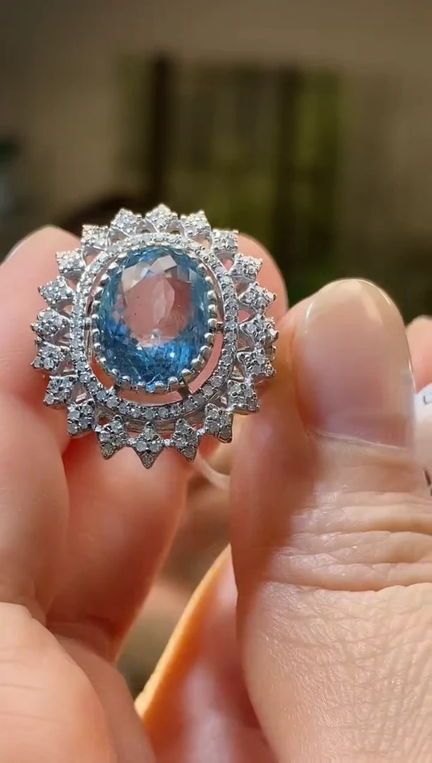 未镶嵌戒圈海蓝宝石天然海蓝宝戒指6.25ct