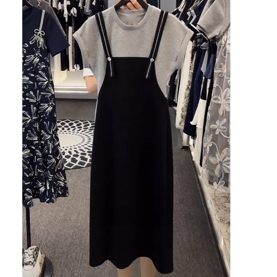 2025夏季爆款时尚百搭设计感高级感休闲减龄显瘦拼接假两件连衣裙