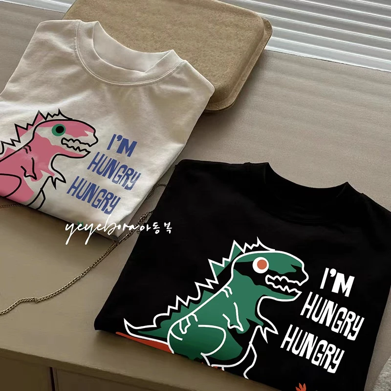韩版童装女童恐龙洋气短袖儿童休闲T恤2025夏季男童宽松上衣潮牌