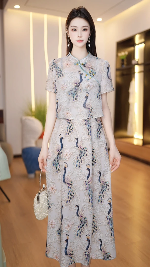 2025夏装新款两件套连衣裙女大码妈妈装40-60岁显瘦长裙子